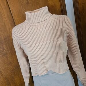 L.A. Hearts Cropped Turtleneck Sweater Womens Medium Tan Excellent Ribbed Knit
